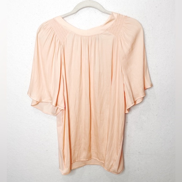 Ann Taylor Flowy Flutter Sleeve Peach Top Keyhole Back Size Large - Picture 1 of 7